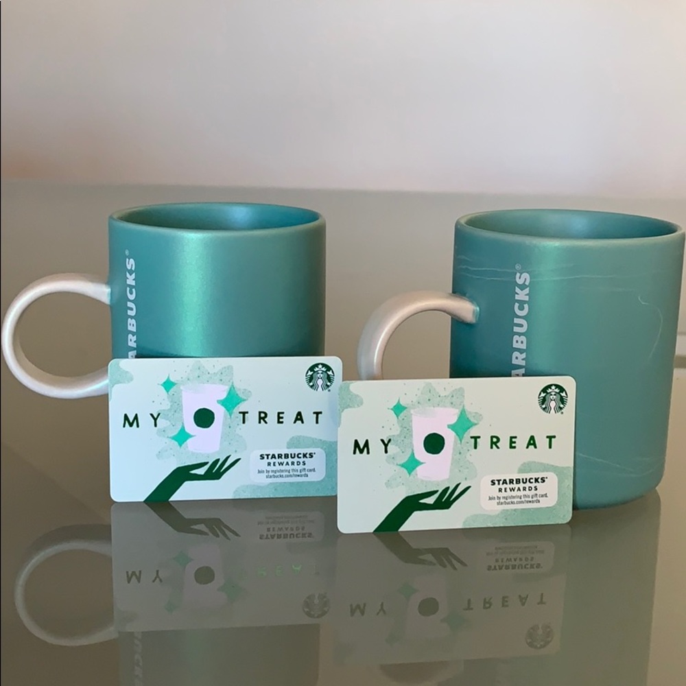 STARBUCKS SET OF 2 COFFEE MUGS AQUA PEARL POLISH - Picture 1 of 11